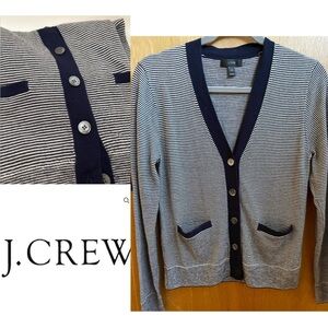 J. Crew Navy and White Striped Cardigan